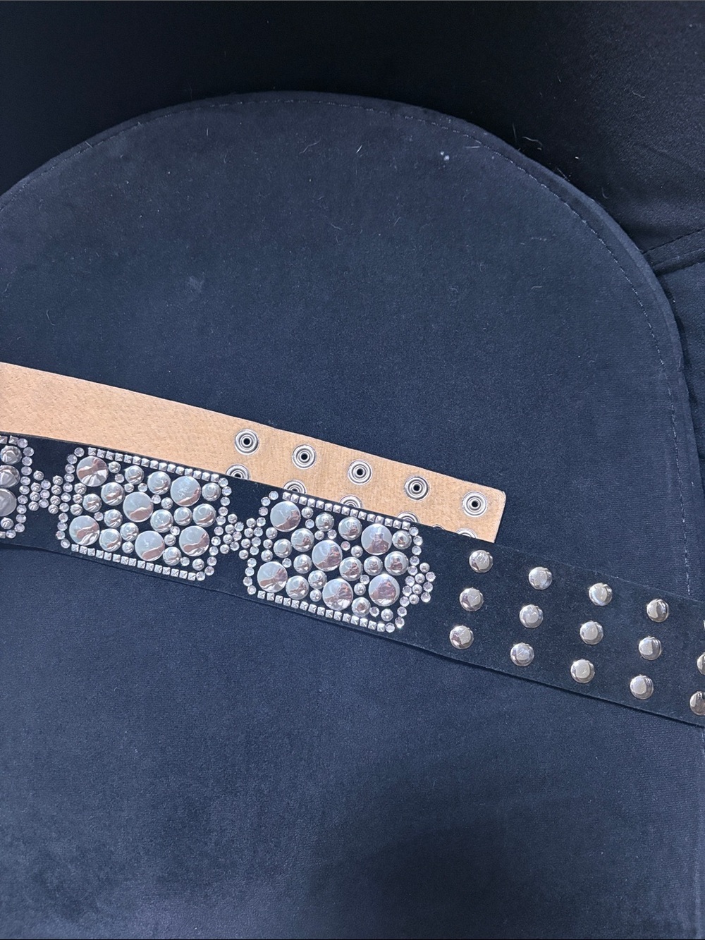 Black Decorative Studded Accent Strap belt rhinestone Gem Accents snap closure